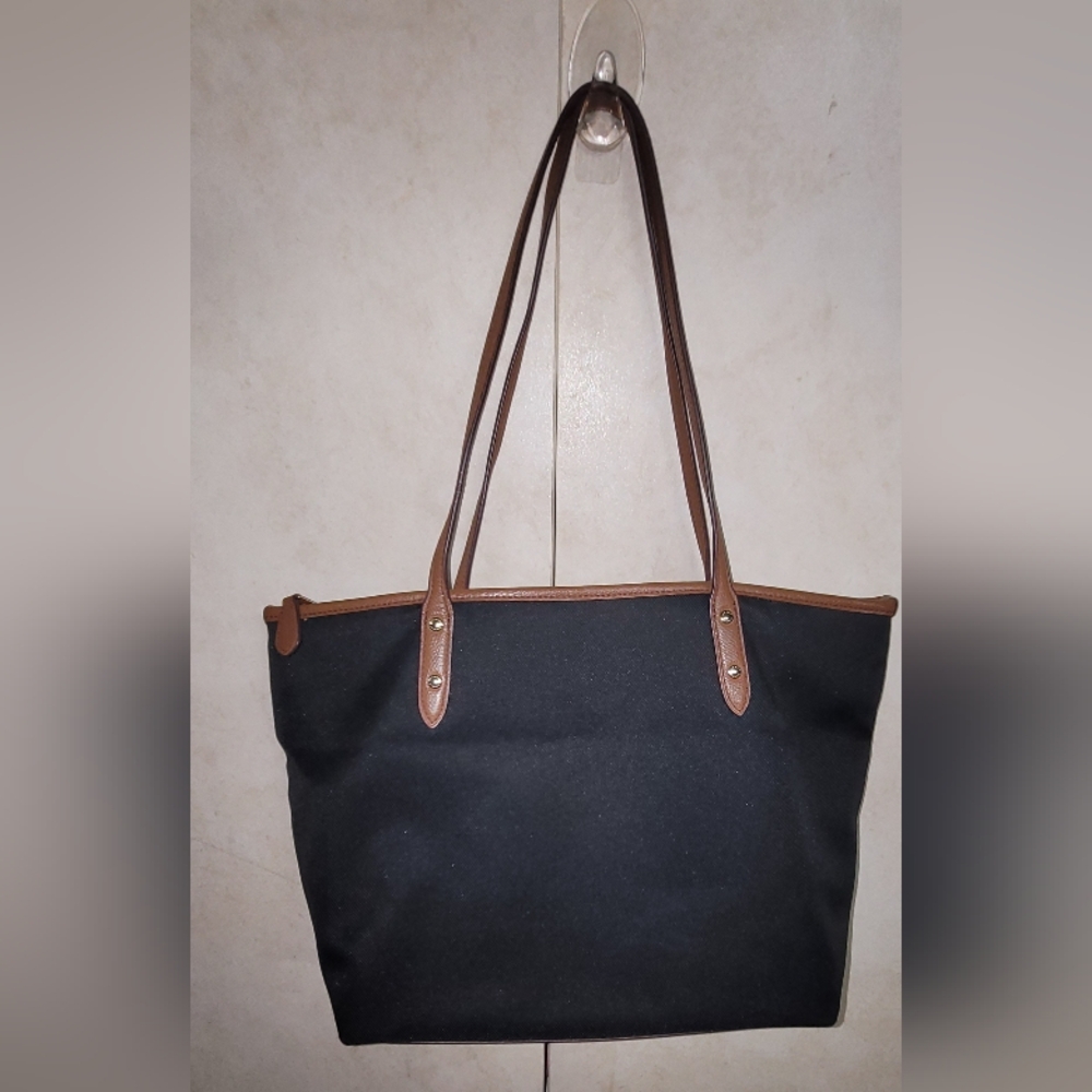 Coach Black Tote with Brown Trim - Picture 4 of 10
